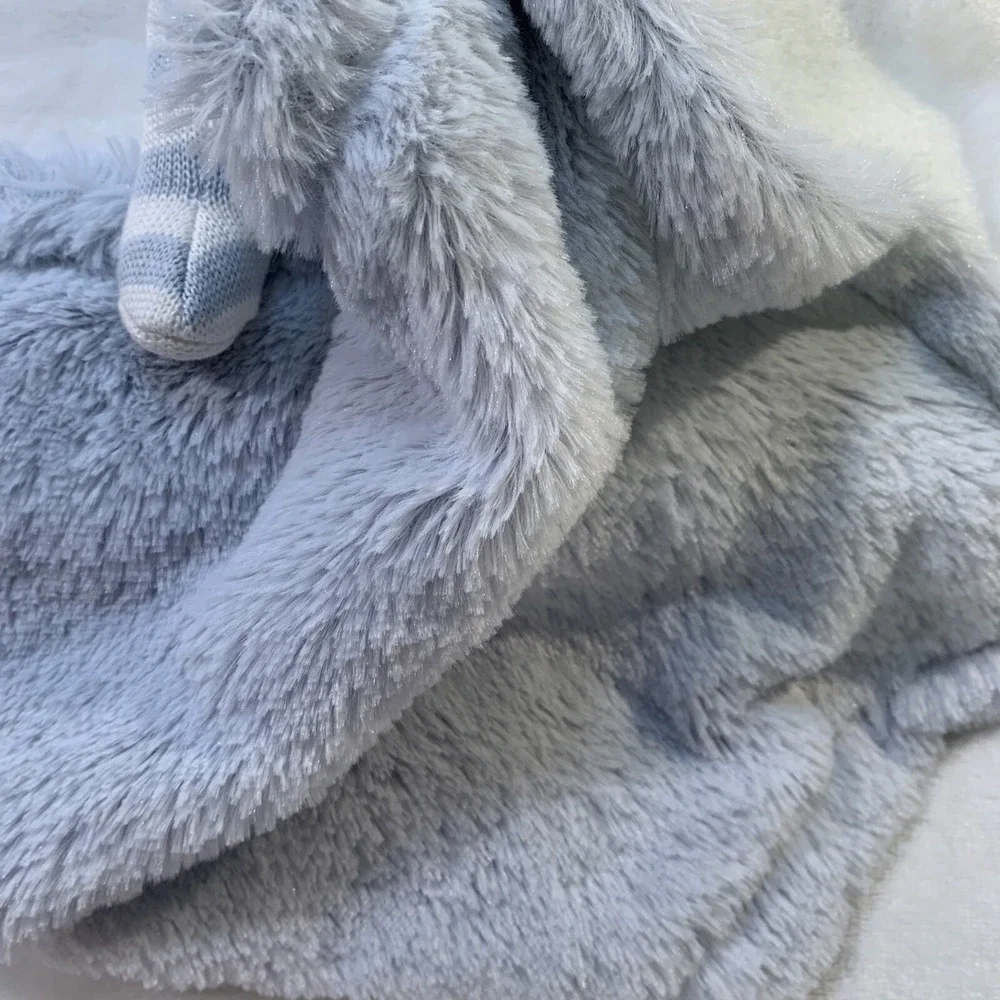 NUBY Blue Grey Knit Stripe‎ Bear Baby Blanket Furry Holding Security Lovey NWOT